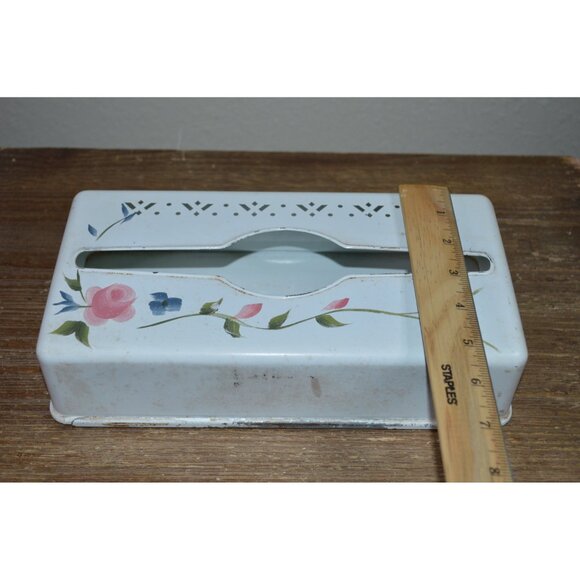 Vintage Detecto Hand Painted Floral Metal Tissue Box Dispenser READ - Picture 11 of 13
